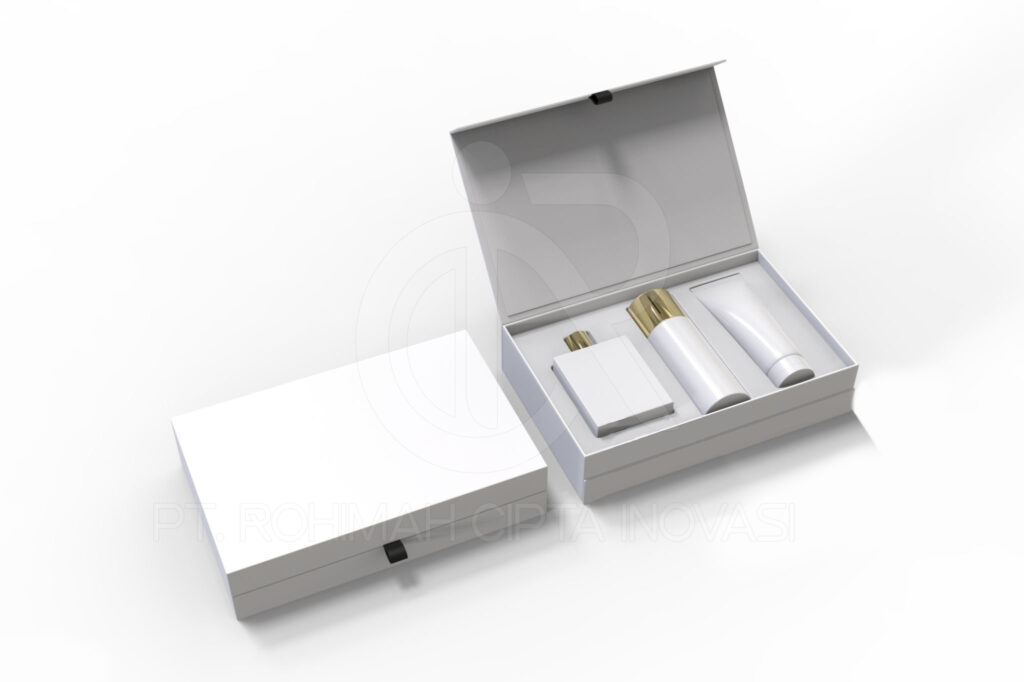 Blank cosmetic gift set box for branding, 3d illustration.